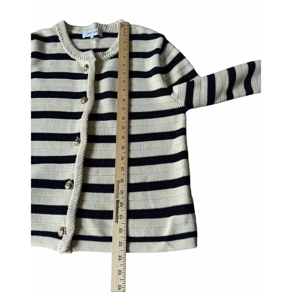 Anthropologie JOHN & JENN Jacket Camille Striped Cream Navy Large‎